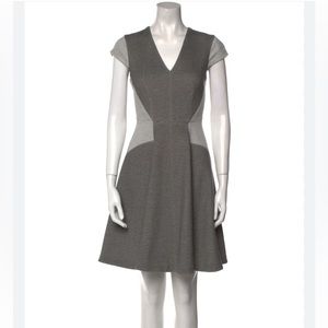 Rebecca Taylor Printed Knee Length Black and Grey Paneled Ponte Flare Dress